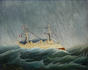 風景 Painting - 嵐に翻弄された船 アンリ・ルソー